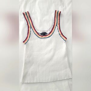 Forever 21 Ribbed White and Red Sleeveless Tank Top